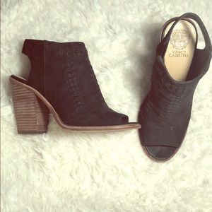 Black leather Vince California booties with zipper
